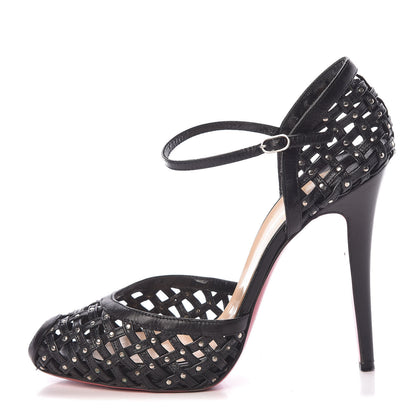 Christian Louboutin Shiny Nappa Studded Woven 120 Platform Peep Toe Pumps 38.5 Black 1 of 12