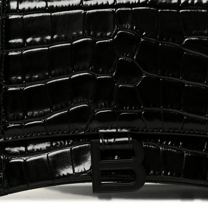 Balenciaga Shiny Calfskin Monochrome Crocodile Embossed Medium Hourglass Top Handle Bag Black 8 of 10