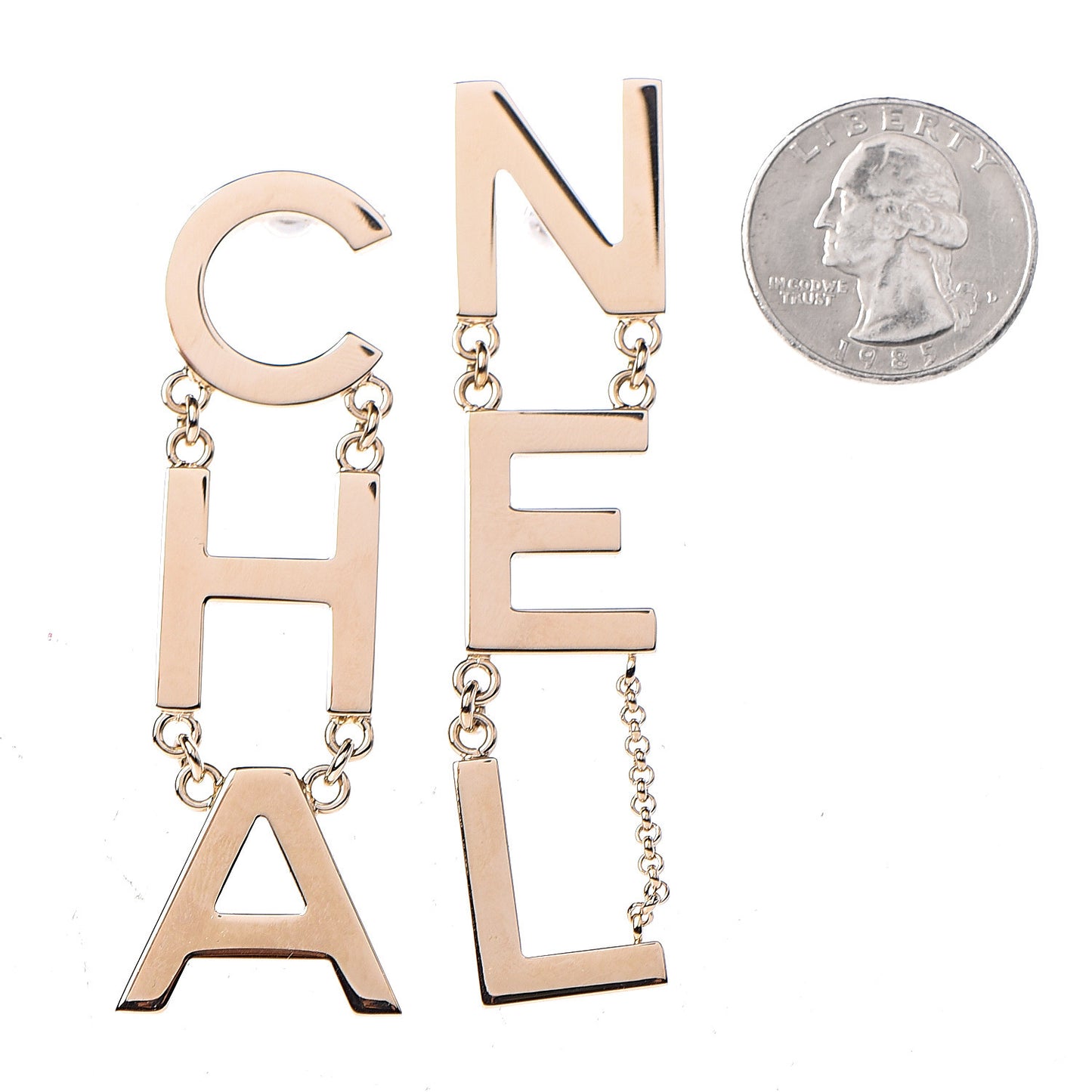 Metal Cha-Nel Logo Drop Earrings Gold