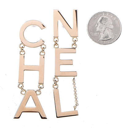 Chanel Metal Cha-Nel Logo Drop Earrings Gold 2 of 5