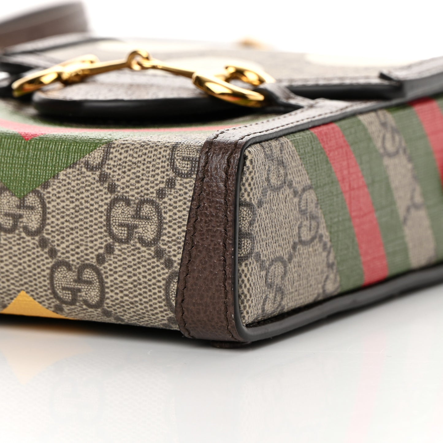GG Supreme Monogram Textured Dollar Calfskin Geometric Print Mini Horsebit 1955 Crossbody Bag Beige Multicolor New Acero