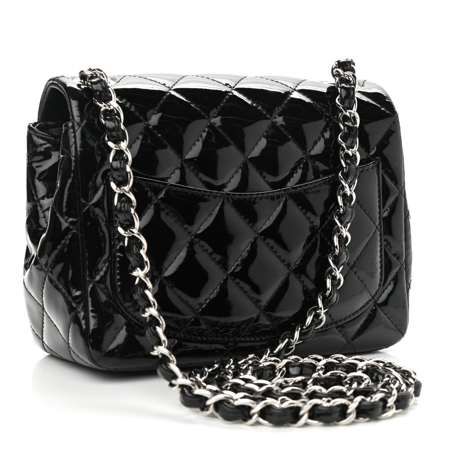 Patent Calfskin Quilted Mini Square Flap Black