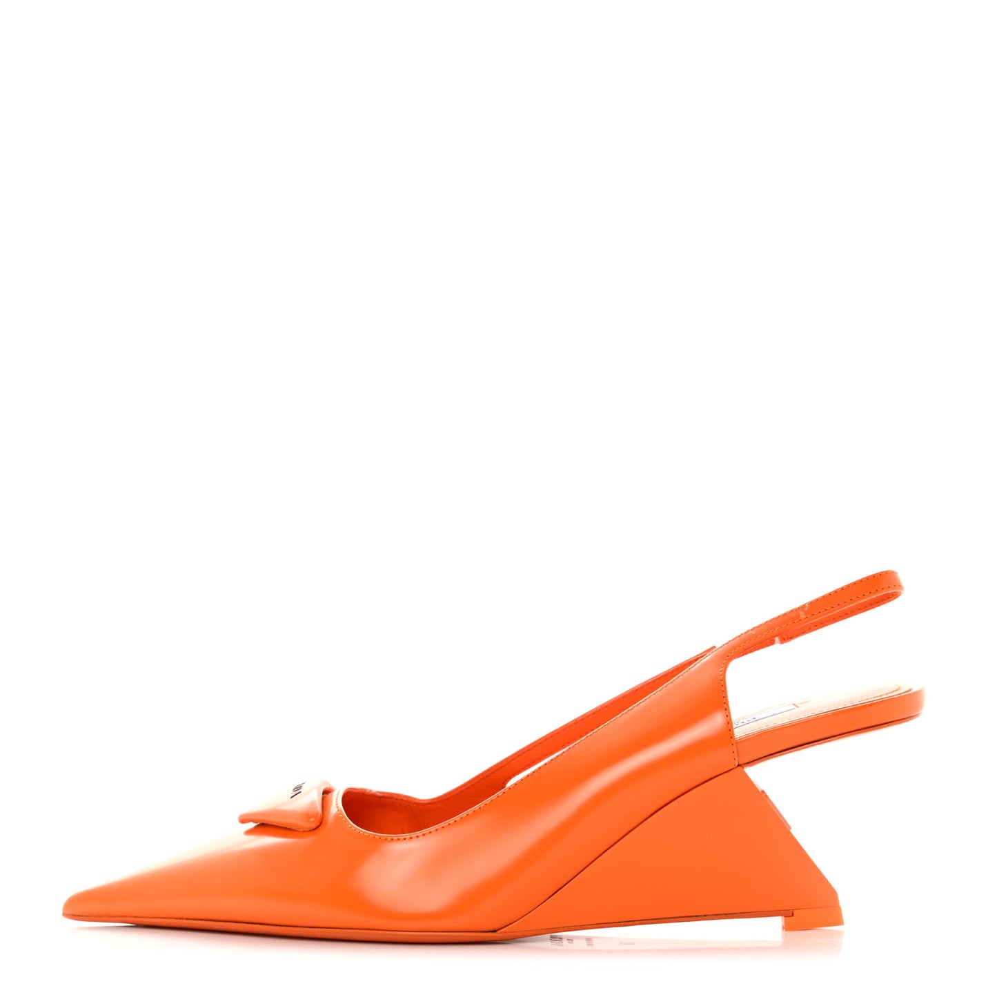 Brushed Calfskin Logo Pointed Toe Slingback Wedges 38 Orange