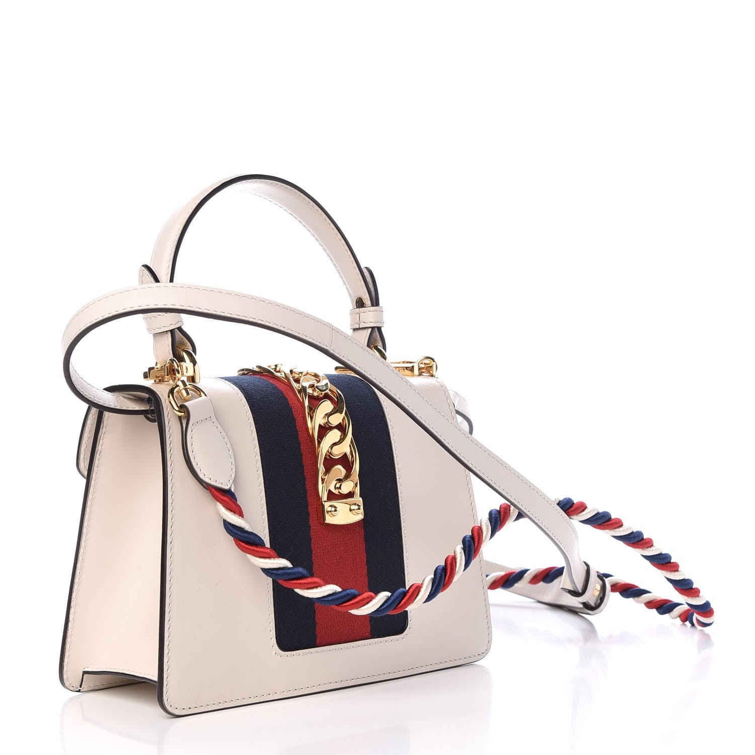 Gucci Calfskin Mini Sylvie Top Handle Bag White 5 of 9