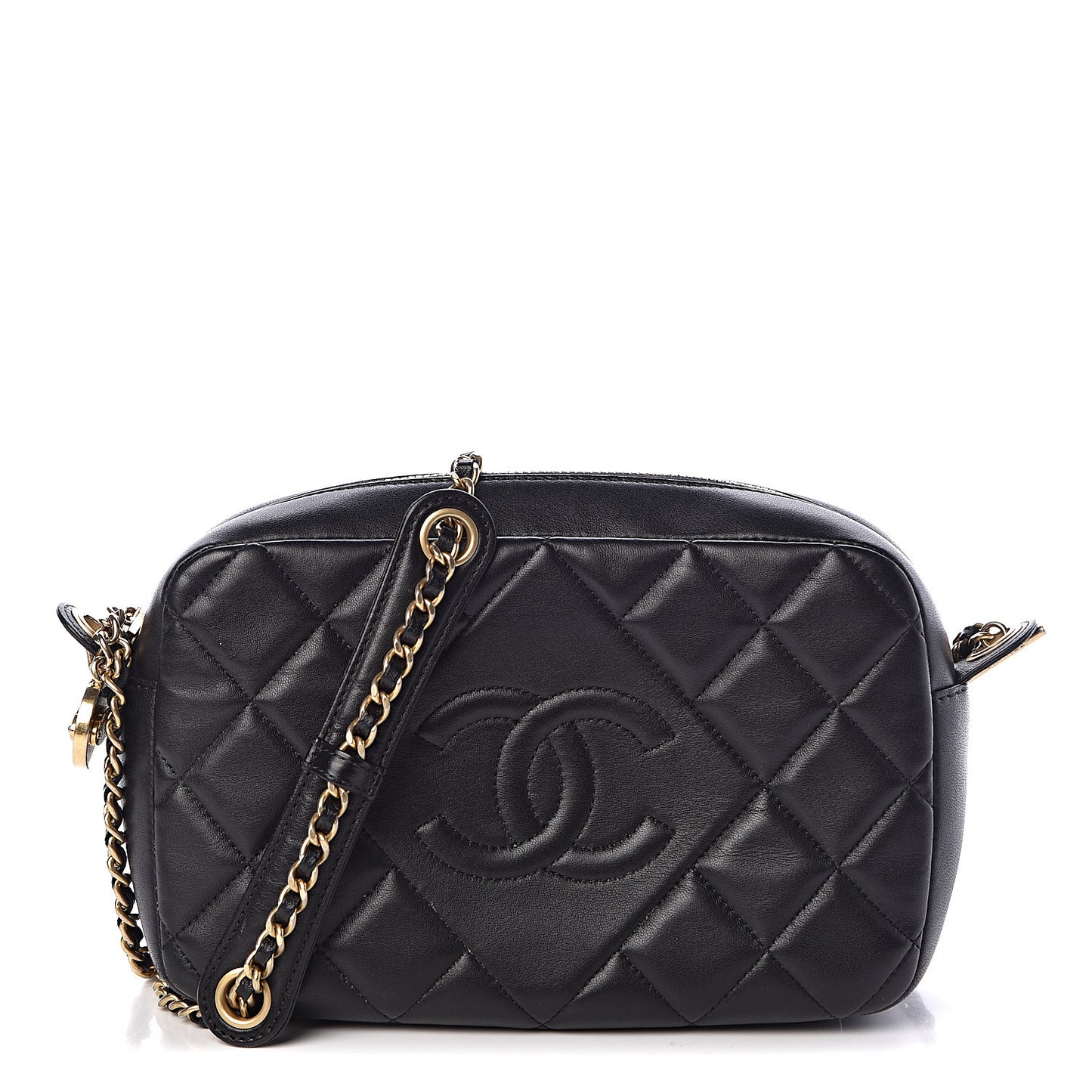 Lambskin Quilted Small Diamond CC Camera Case Black