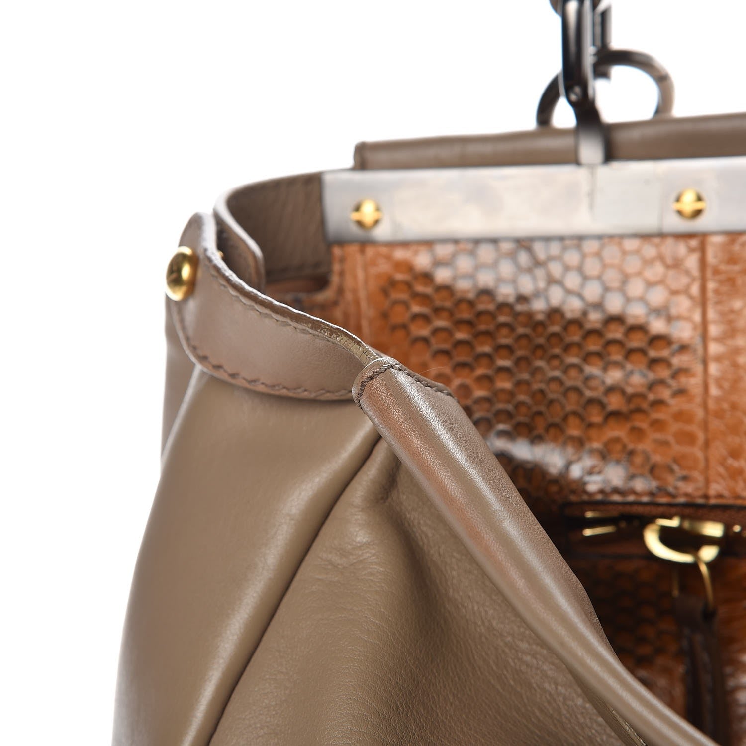 Fendi Vitello Saddle Ayers Large Peekaboo Iconic Satchel Argilla Saddle 13 of 23