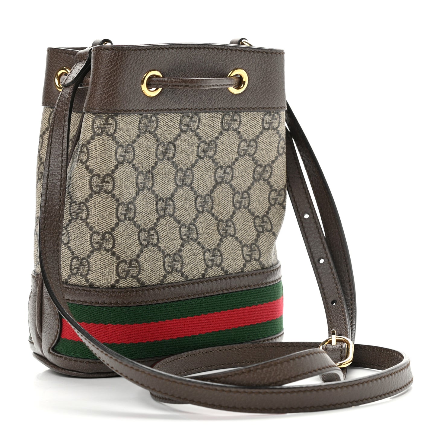 GG Supreme Monogram Web Mini Ophidia Bucket Bag Brown