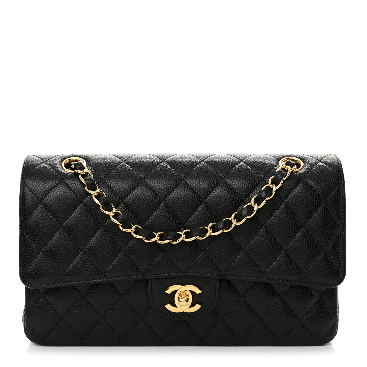 Caviar Quilted Medium Double Flap Black