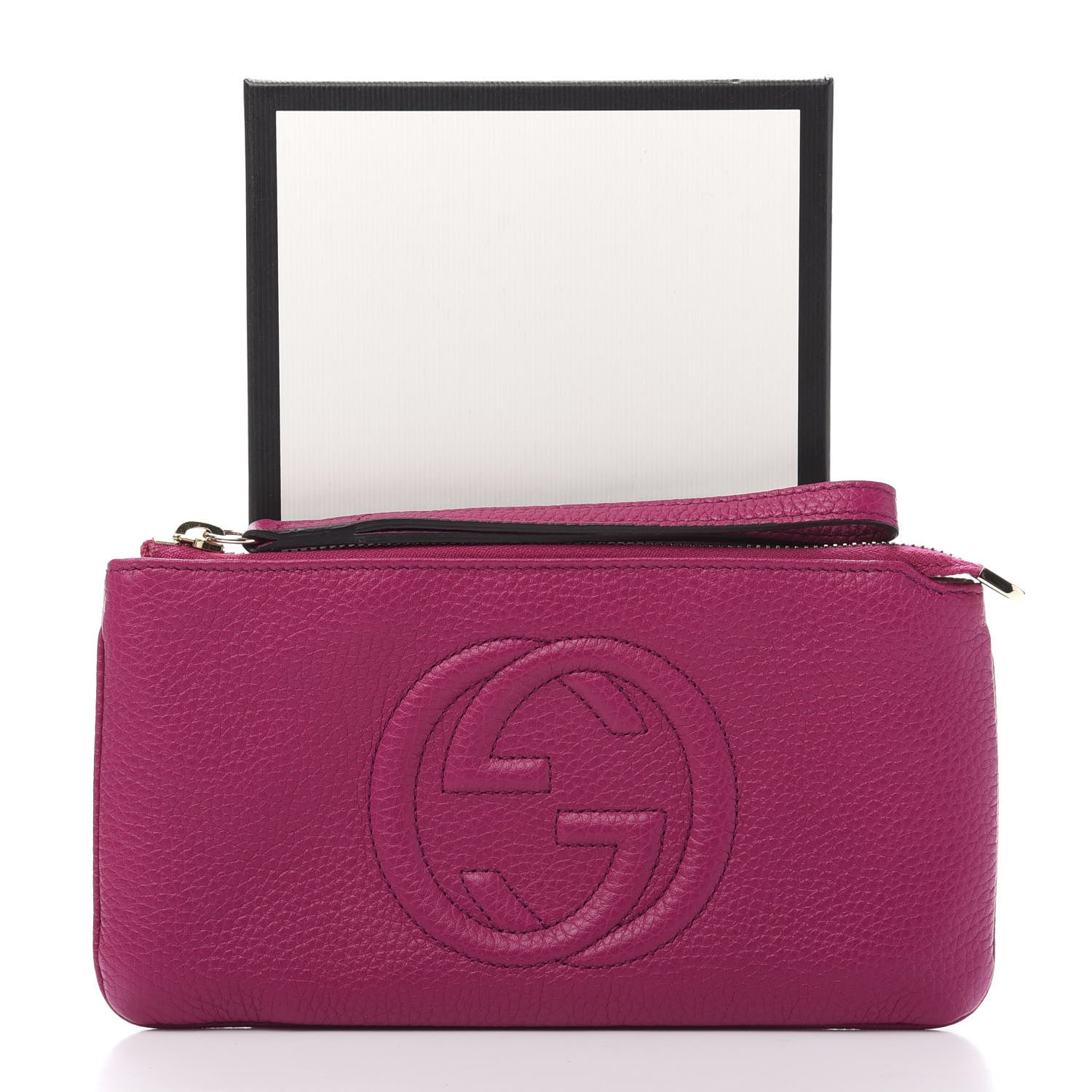 Gucci Pebbled Calfskin Soho Wristlet Bright Bougainvillea 10 of 10