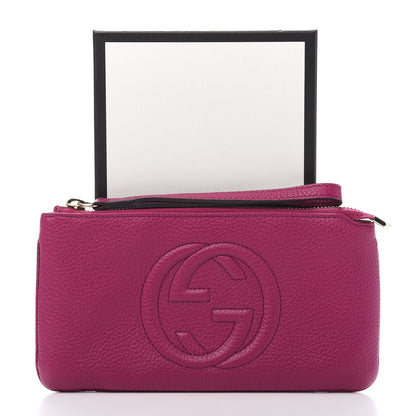 Gucci Pebbled Calfskin Soho Wristlet Bright Bougainvillea 10 of 10