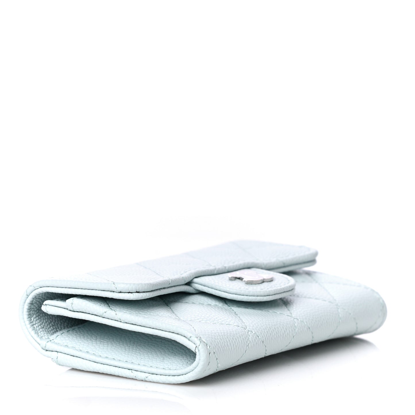 Caviar Quilted Flap Card Holder Wallet Light Blue