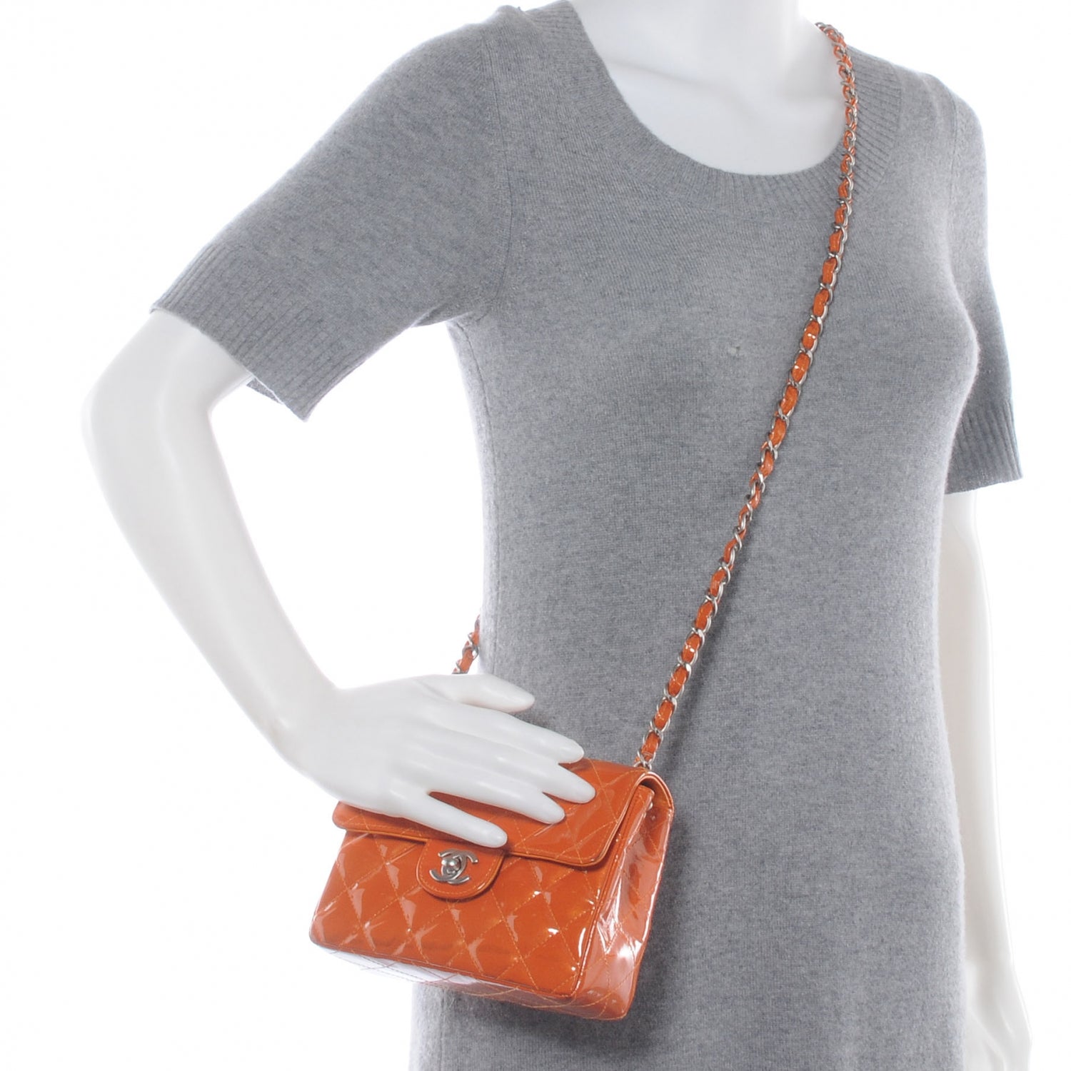 Chanel Patent Quilted Mini Square Flap Orange 2 of 8