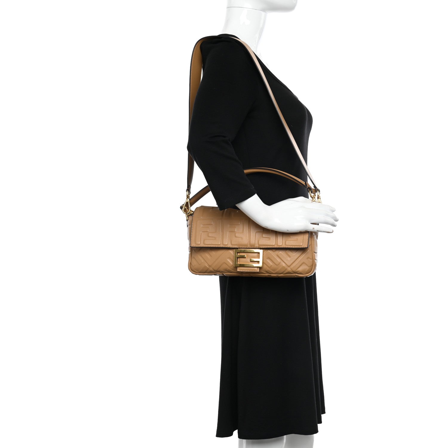 Fendi Nappa FF 1974 Embossed Baguette Miele Scuro 2 of 11