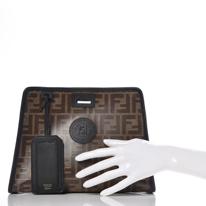Fendi Glazed Fabric Vitello Century FF 1974 Stamp Patch Mini Peekaboo Defender Cover Mogano Panna Black 2 of 9