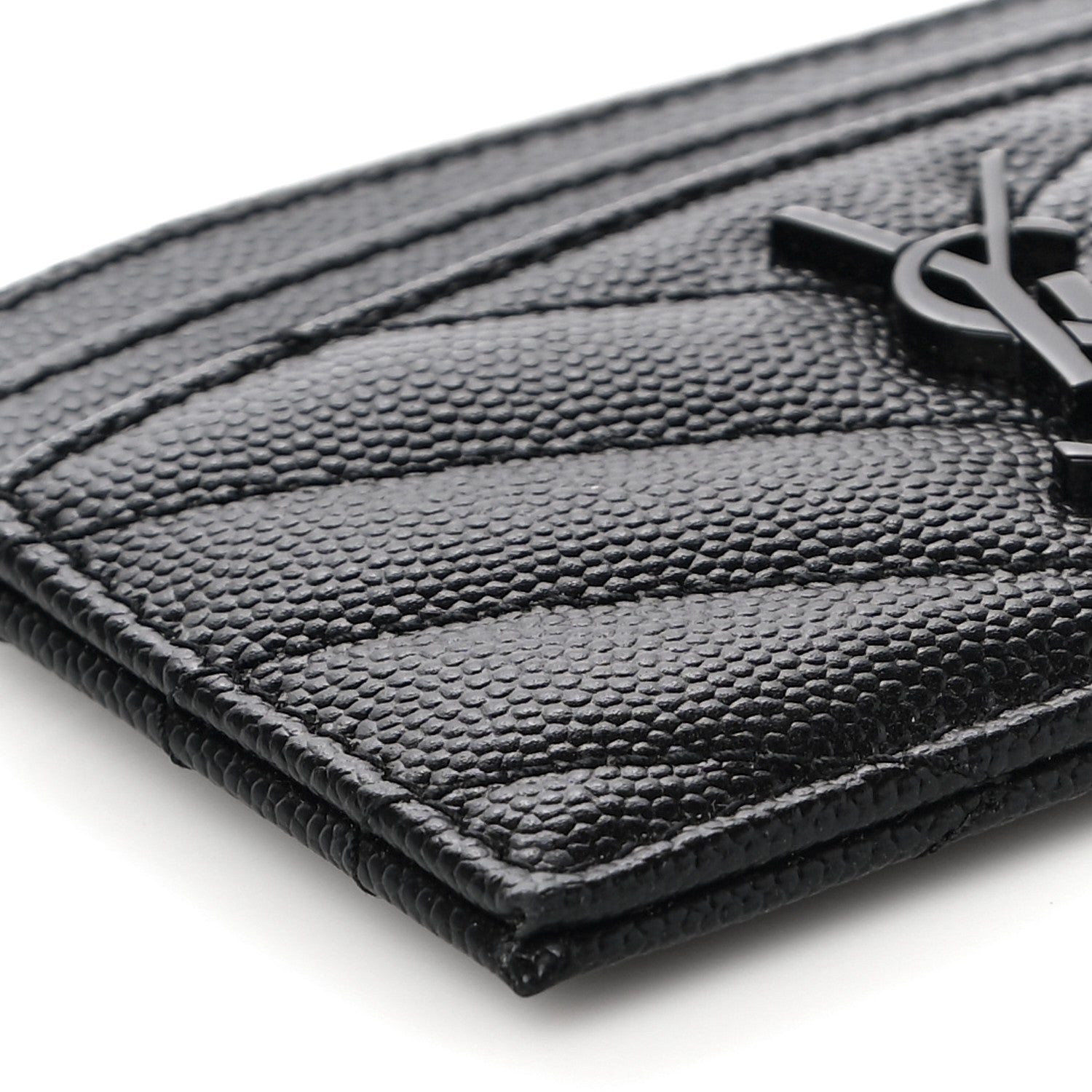 Saint Laurent Grain De Poudre Matelasse Chevron Monogram Credit Card Case Black 8 of 9