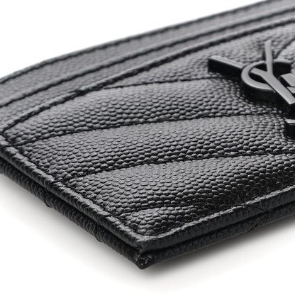 Saint Laurent Grain De Poudre Matelasse Chevron Monogram Credit Card Case Black 8 of 9