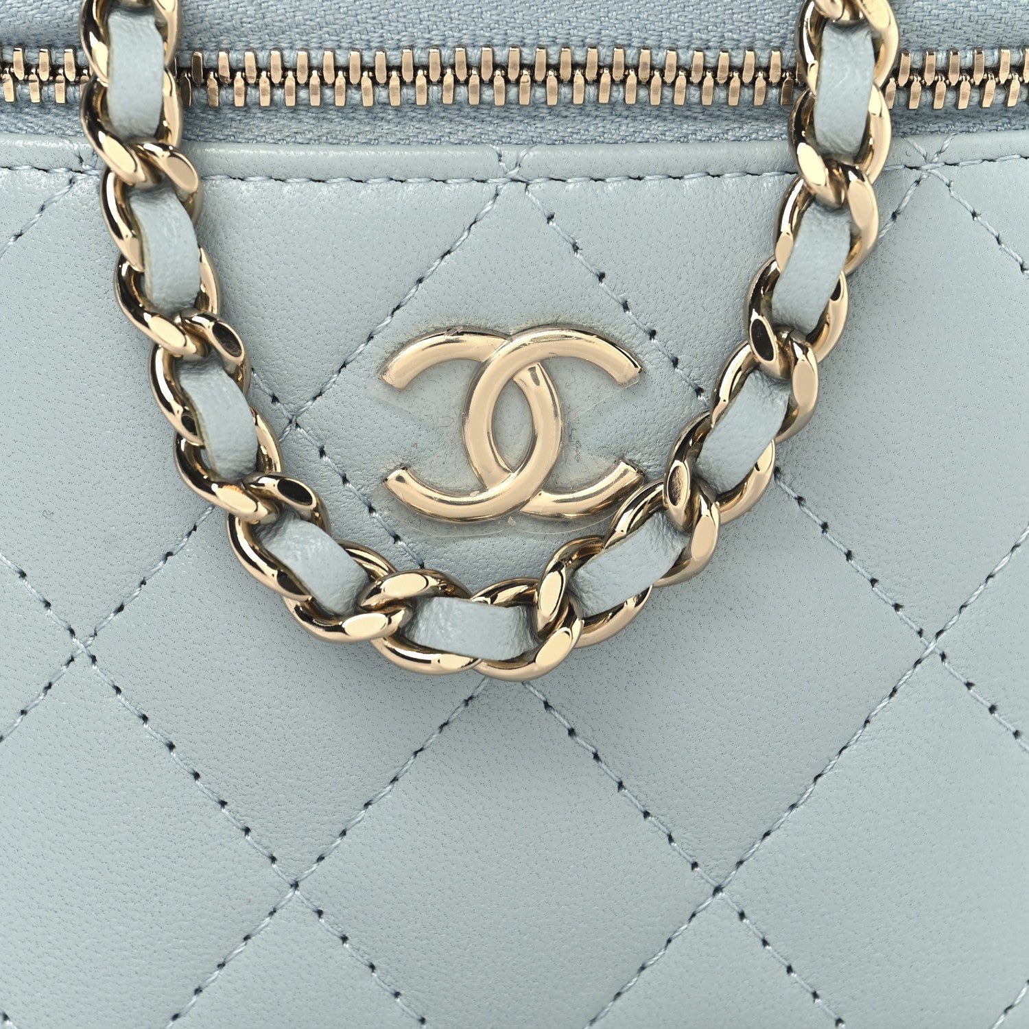 Chanel Lambskin Quilted Top Handle Mini Vanity Case With Chain Light Blue 9 of 11