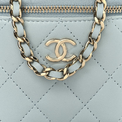 Chanel Lambskin Quilted Top Handle Mini Vanity Case With Chain Light Blue 9 of 11