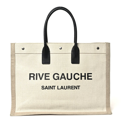 Saint Laurent Linen Calfskin Rive Gauche Tote Optic White 1 of 9