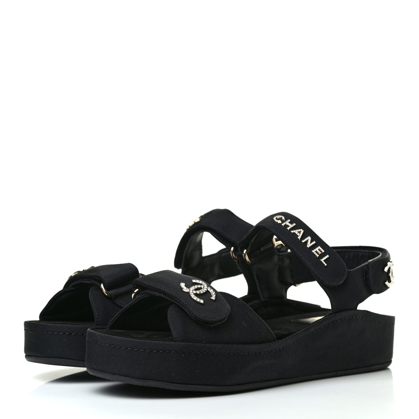 Grosgrain Crystal Logo Platform Sandals 39 Black