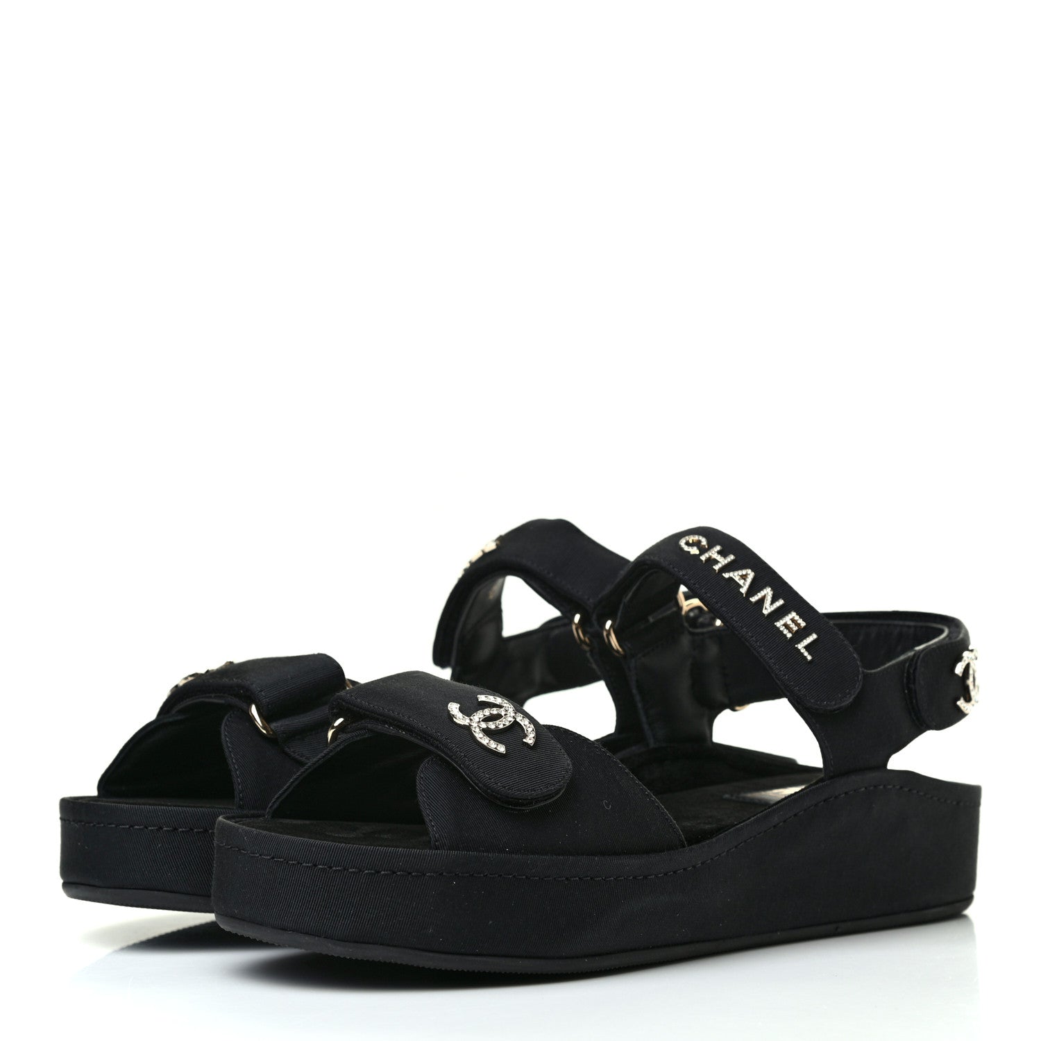 Chanel Grosgrain Crystal Logo Platform Sandals 39 Black 3 of 8