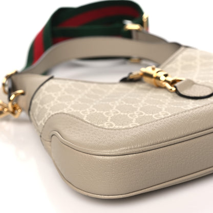 Gucci GG Supreme Monogram Textured Dollar Calfskin Web Small Jackie 1961 Hobo Beige Mystic White Oatmeal 9 of 11