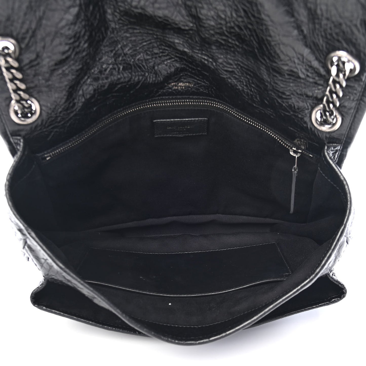 Crinkled Calfskin Matelasse Monogram Large Niki Chain Satchel Black