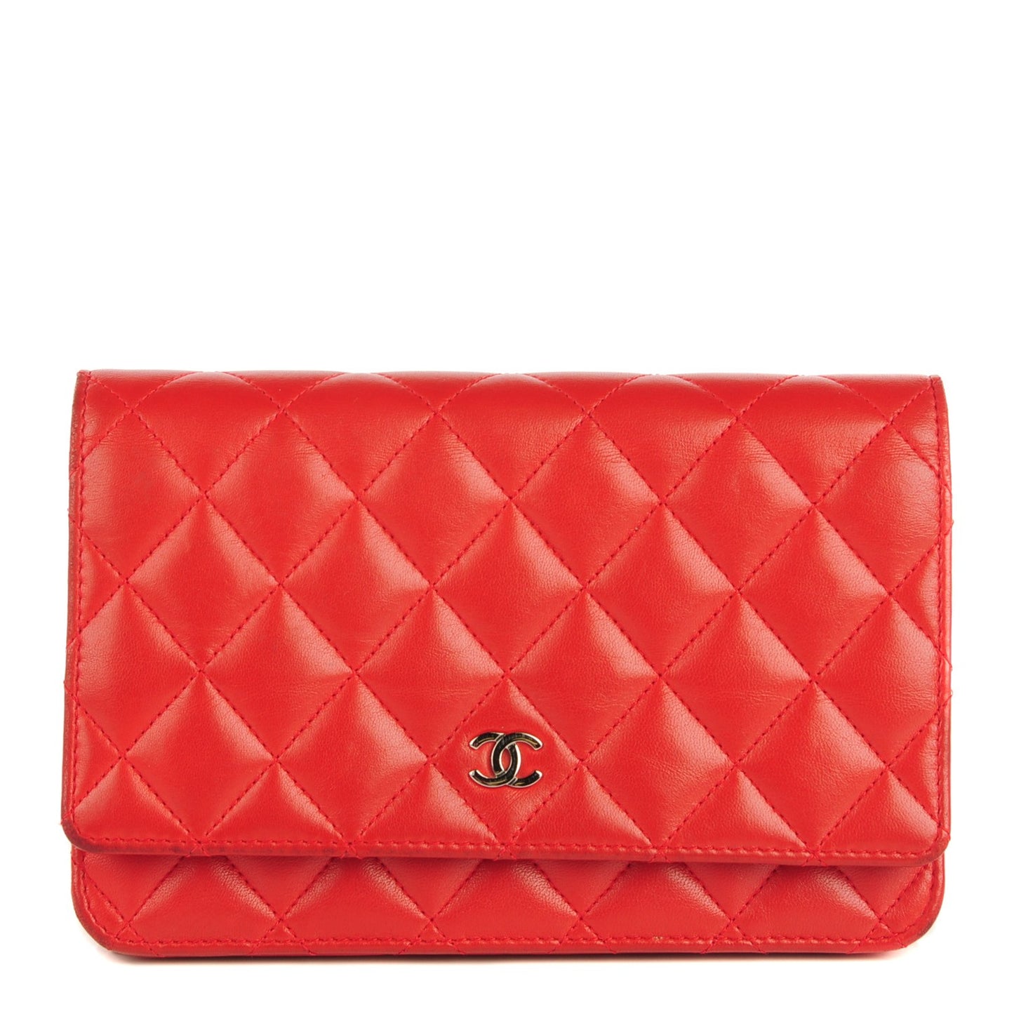 Lambskin Quilted Wallet On Chain WOC Red