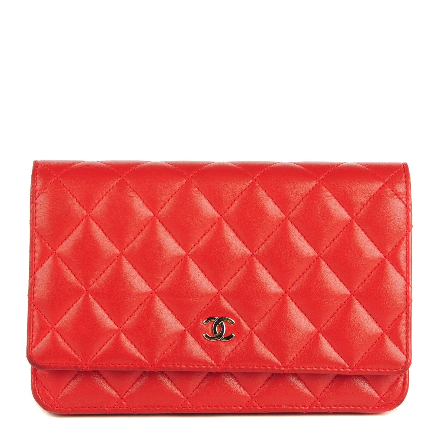 Chanel Lambskin Quilted Wallet On Chain WOC Red 1 of 12