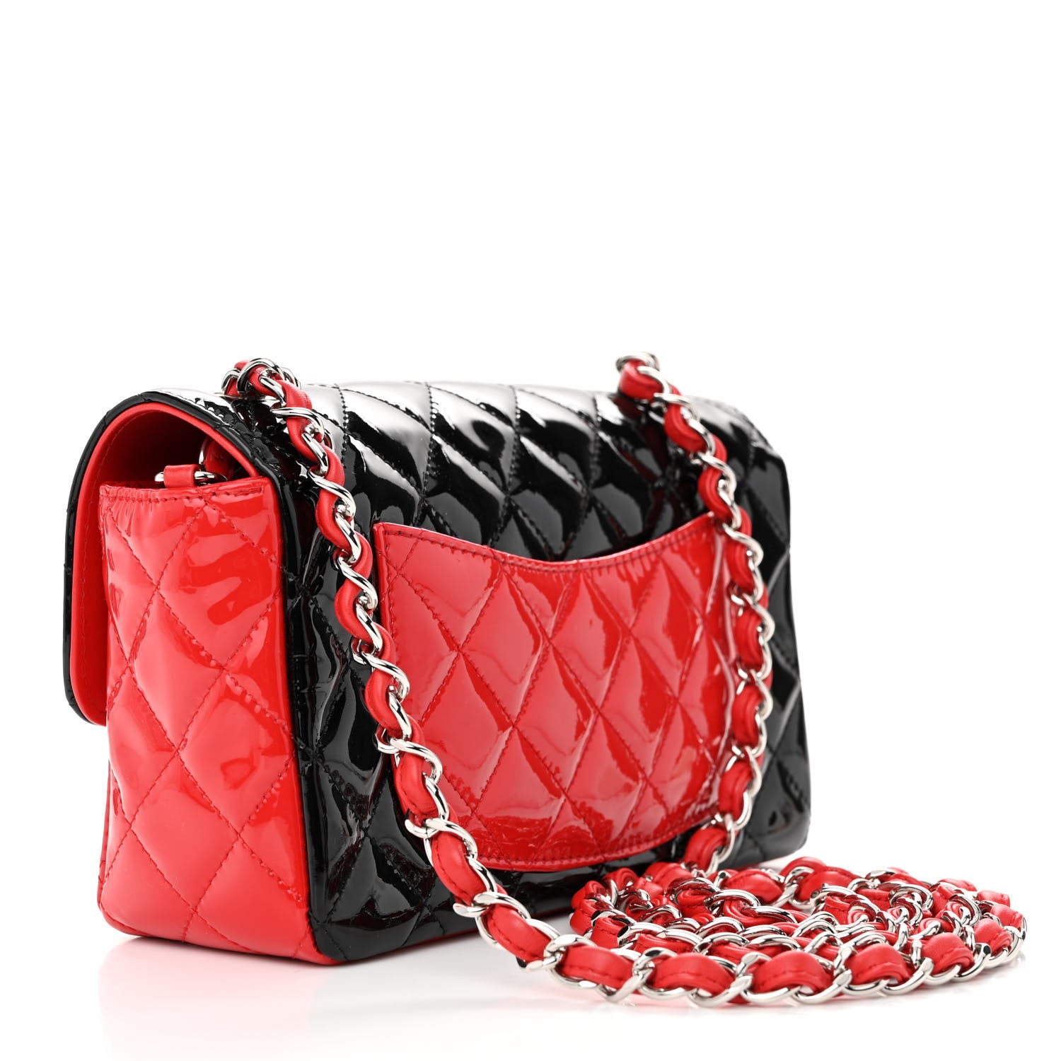 Chanel Patent Calfskin Quilted Bi-Color Mini Rectangular Flap Red Black 3 of 11
