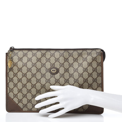 Gucci GG Supreme Monogram Large Zip Pouch Beige Brown 2 of 12