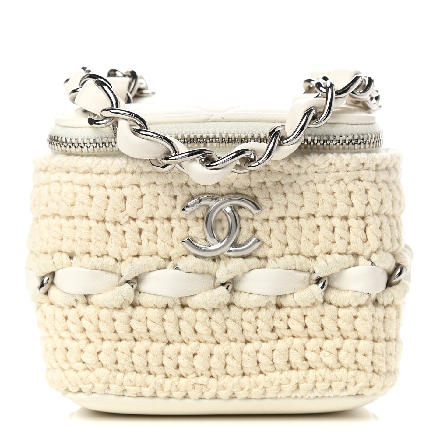 Lambskin Crochet Small Vanity Case With Chain White