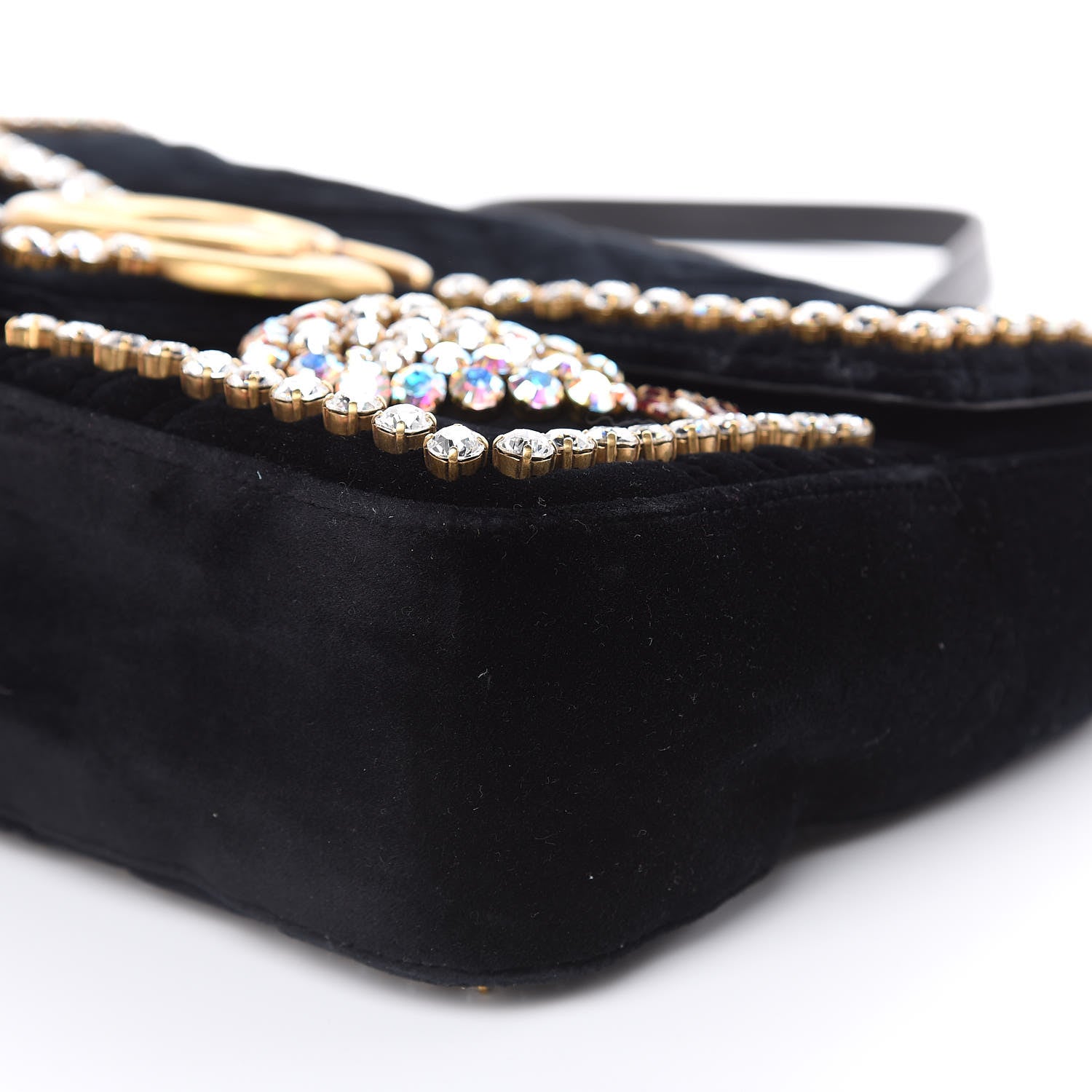 Gucci Velvet Matelasse Crystal Medium GG Marmont Shoulder Bag Black 11 of 11