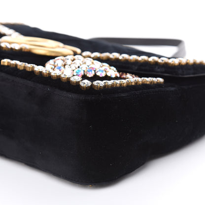 Gucci Velvet Matelasse Crystal Medium GG Marmont Shoulder Bag Black 11 of 11