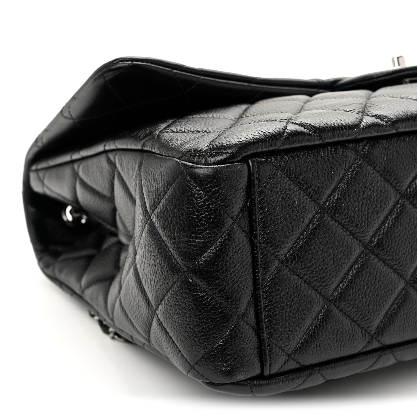 Grained Calfskin Quilted XXL Travel Flap Bag Black