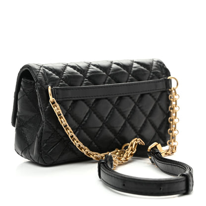 Chanel Aged Calfskin Quilted 2.55 Reissue Flap Belt Bag Clutch Black 3 of 10