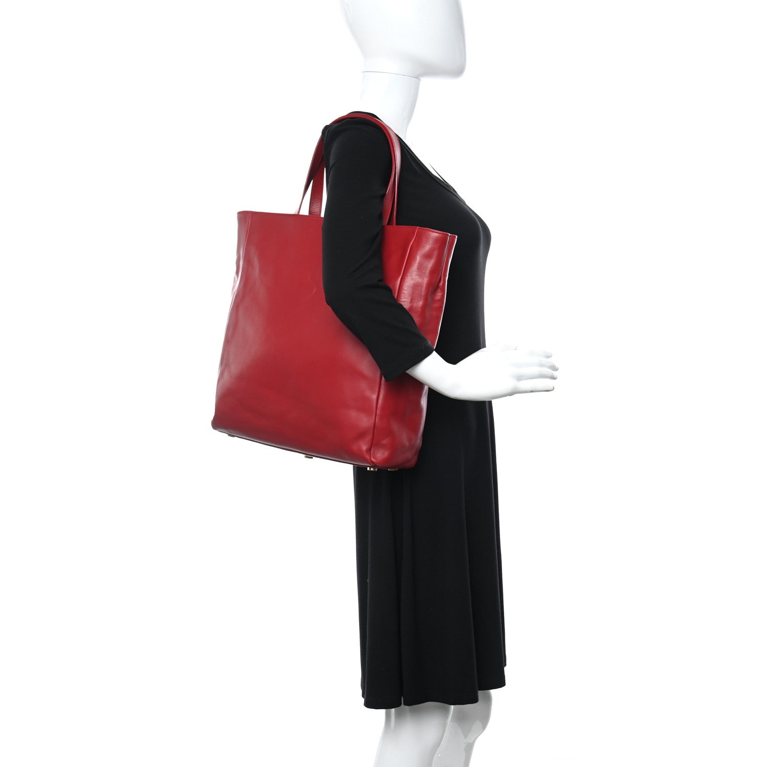 Saint Laurent Calfskin Suede North South Reversible Shopping Tote Red 2 of 10