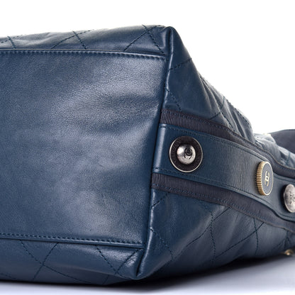 Chanel Calfskin Stitched Large Button Up Hobo Dark Blue 9 of 9