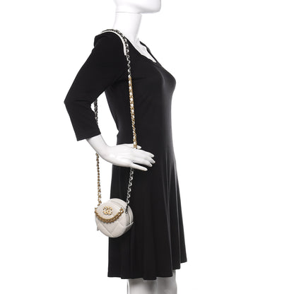 Chanel Shiny Goatskin Quilted 19 Round Clutch With Chain White 2 of 11
