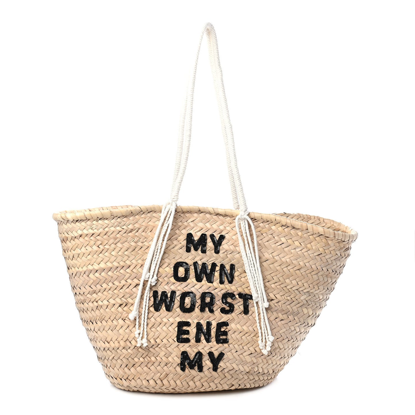 X DAVID KRAMER Raffia Calfskin Panier Bag White