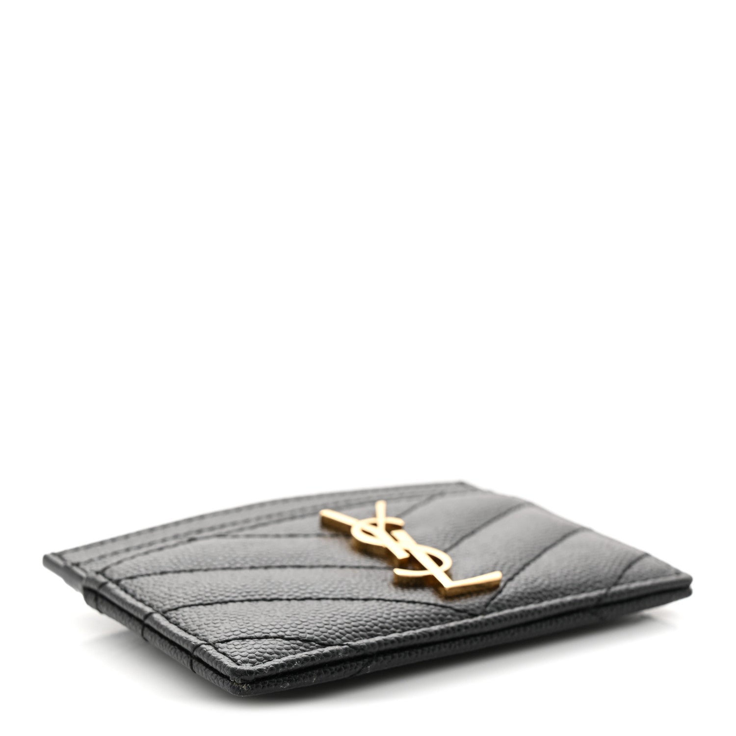 Saint Laurent Grain De Poudre Matelasse Chevron Monogram Credit Card Case Black 4 of 10