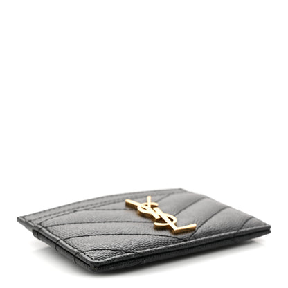 Saint Laurent Grain De Poudre Matelasse Chevron Monogram Credit Card Case Black 4 of 10