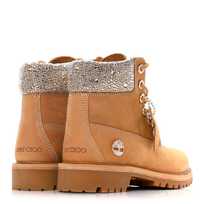 Jimmy Choo X TIMBERLAND Nubuck Swarovski Crystal Womens Ankle Boots 8 Wheat 4 of 15