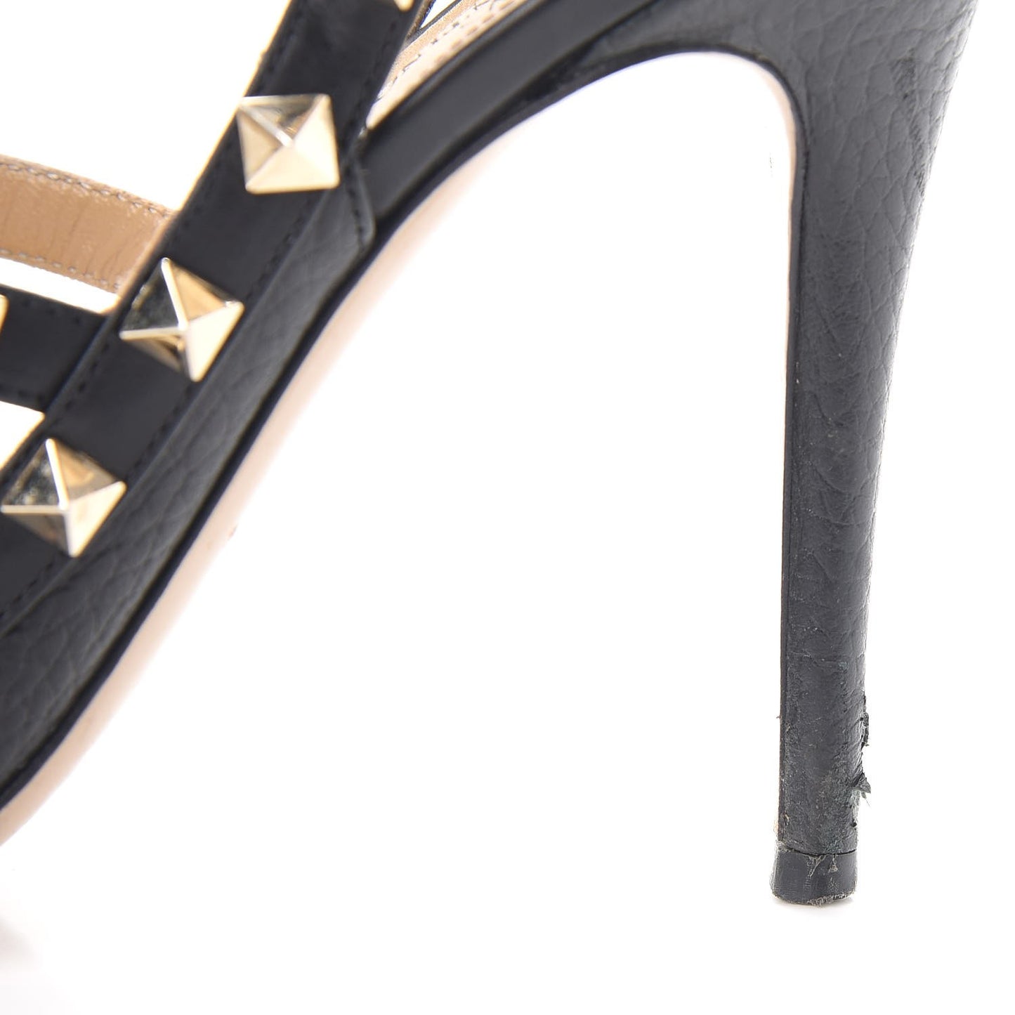 Pebbled Calfskin Rockstud Ankle Strap Pumps 38 Black