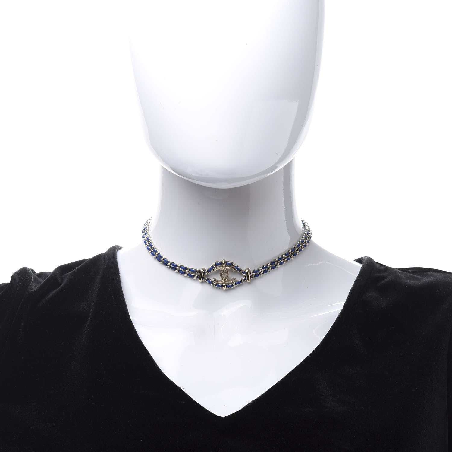 Chanel Metal Lambskin CC Chain Link Necklace Blue 2 of 5