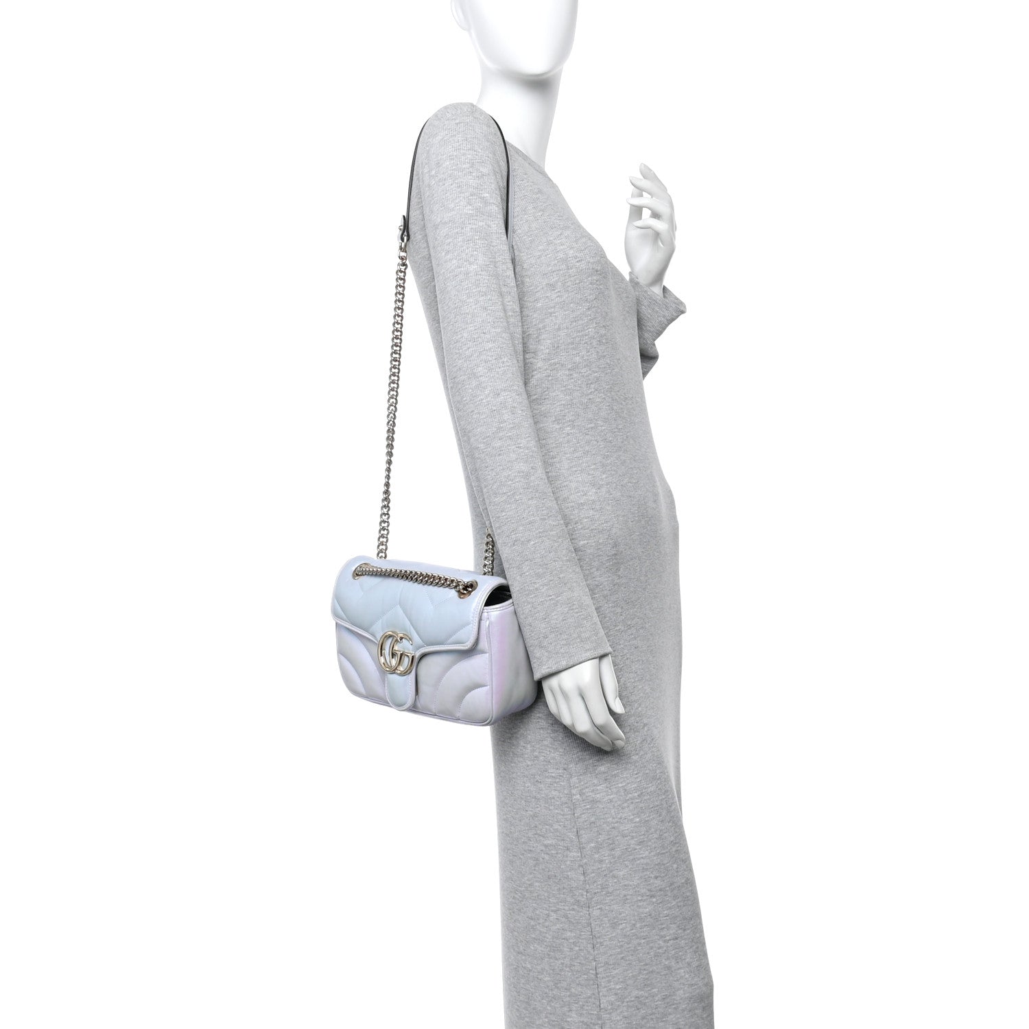 Gucci Iridescent Nappa Chevron Matelasse Small GG Marmont Shoulder Bag Iridescent Snow Light Blue 3 of 19