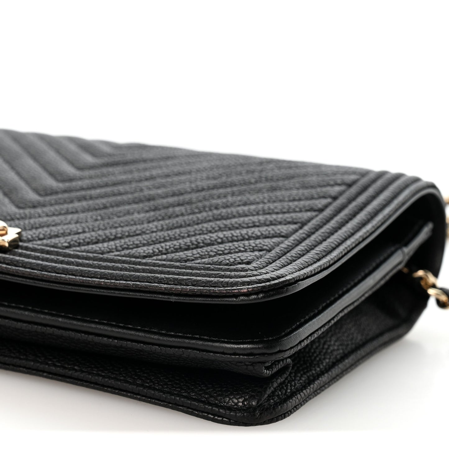 Caviar Chevron Quilted Boy Wallet On Chain WOC Black