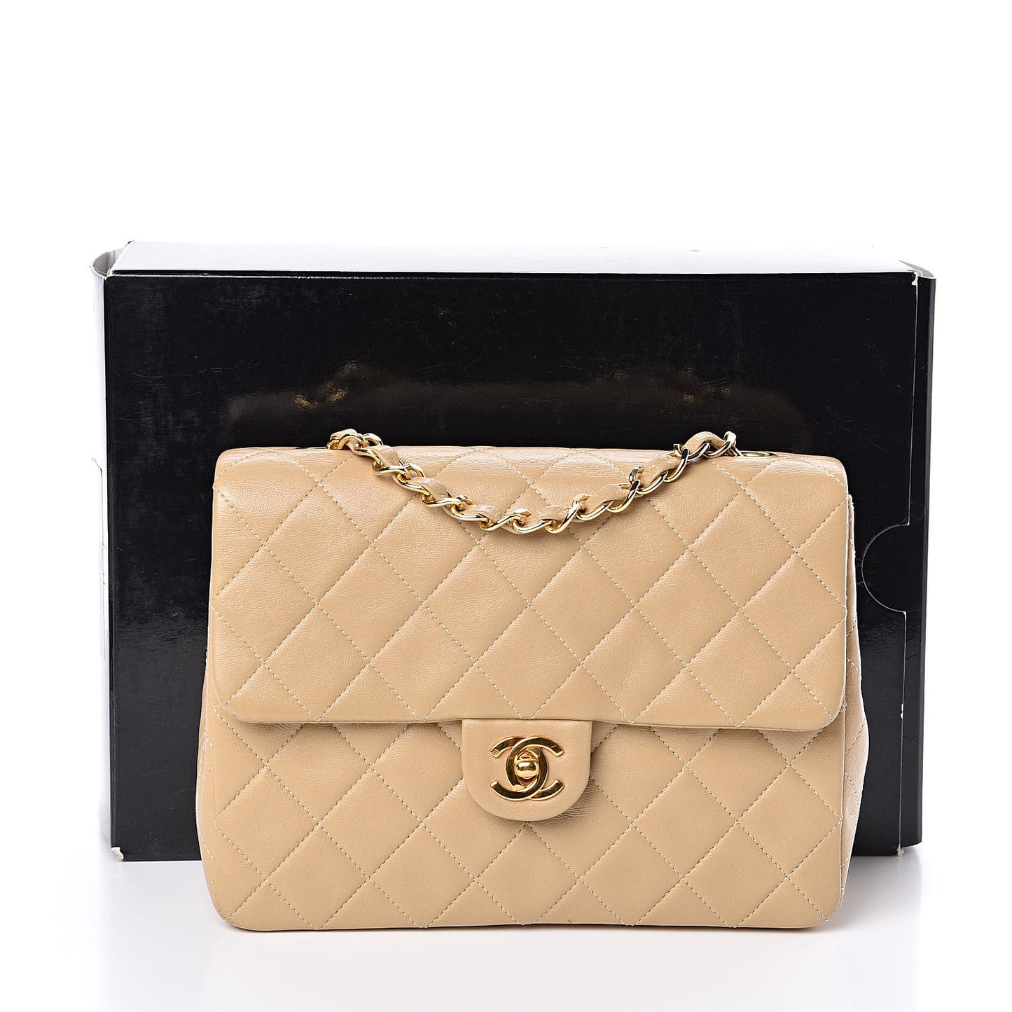 Lambskin Quilted Mini Square Flap Beige