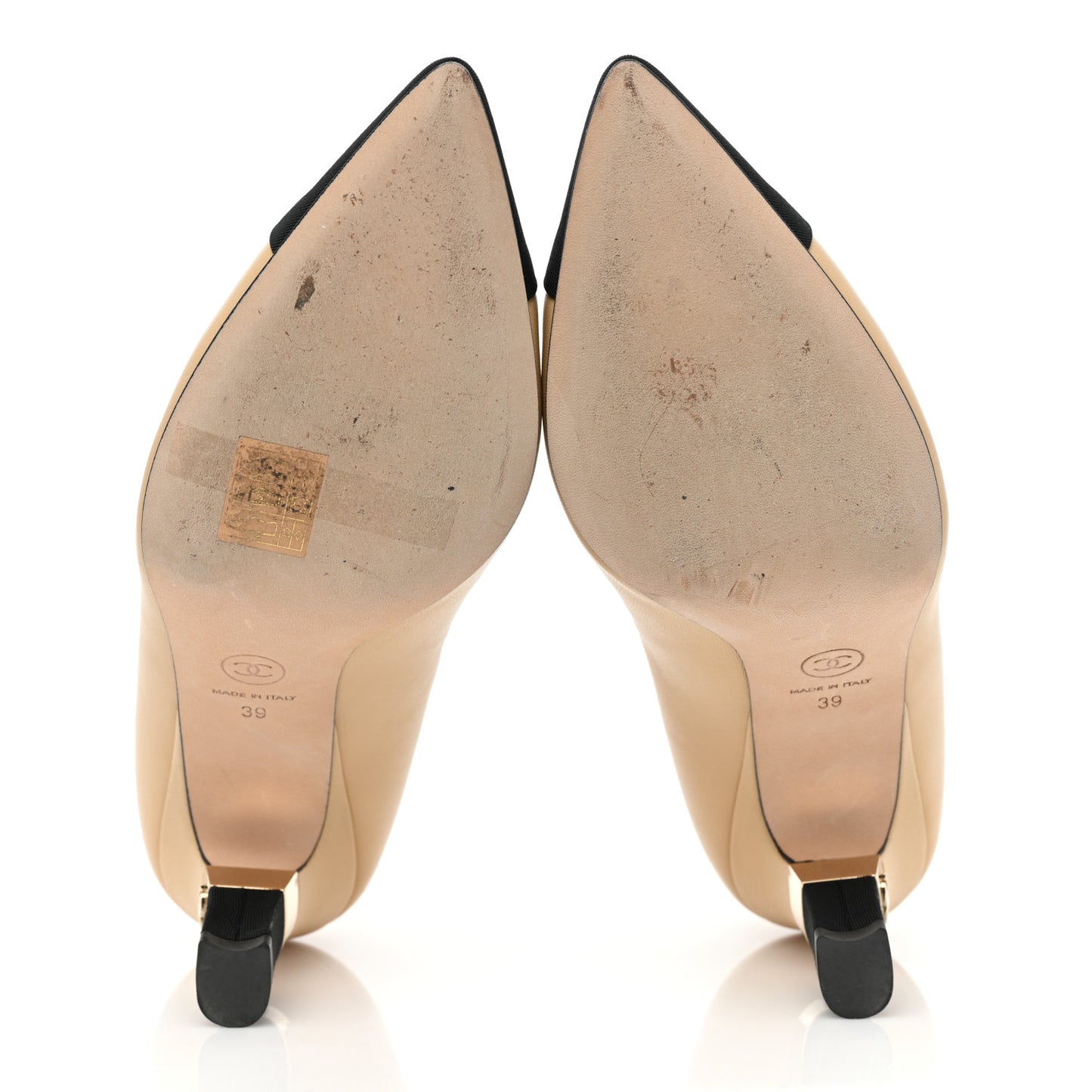 Lambskin Grosgrain Cap Toe CC Pumps 39 Beige Black