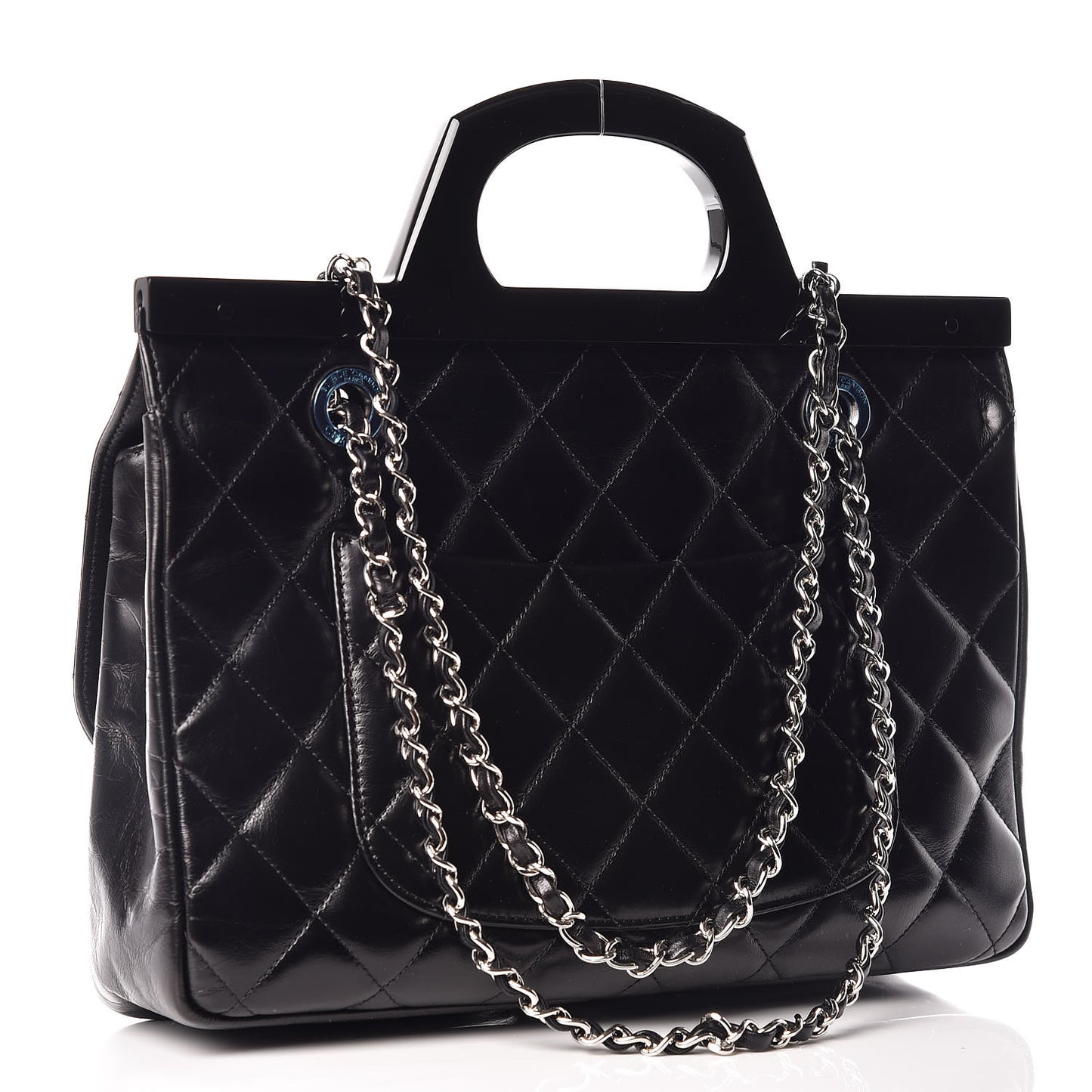Glazed Calfskin Quilted Small CC Delivery Tote Black